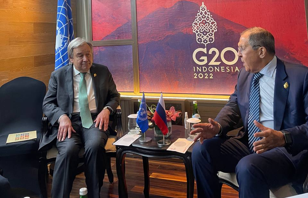 Сергей Лавров на полях саммита G20 проводит встречу с Антониу Гутеррешем